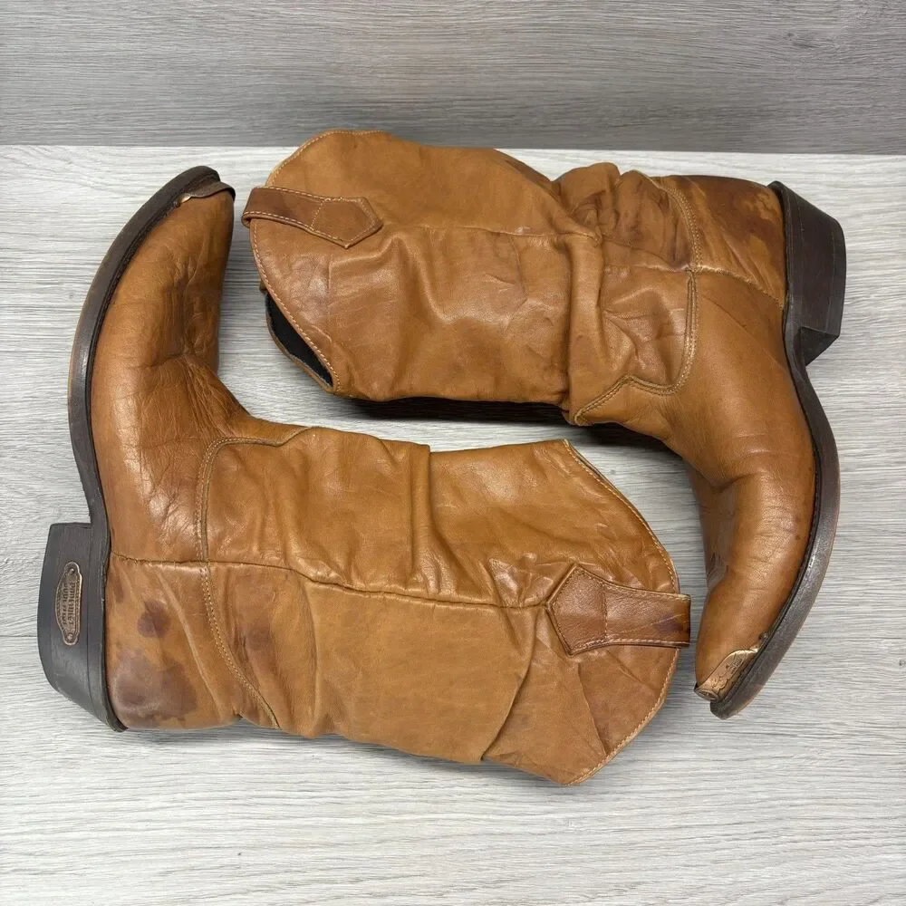 Vintage Code West Men’s 7 Brown Leather Cowboy Boots Almond Toe Western 90s 80s